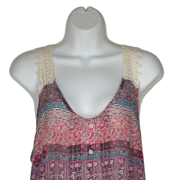 Mixage Pink Multicolour Semi Sheer Lace Upper Loose Tank Medium - Picture 4 of 9